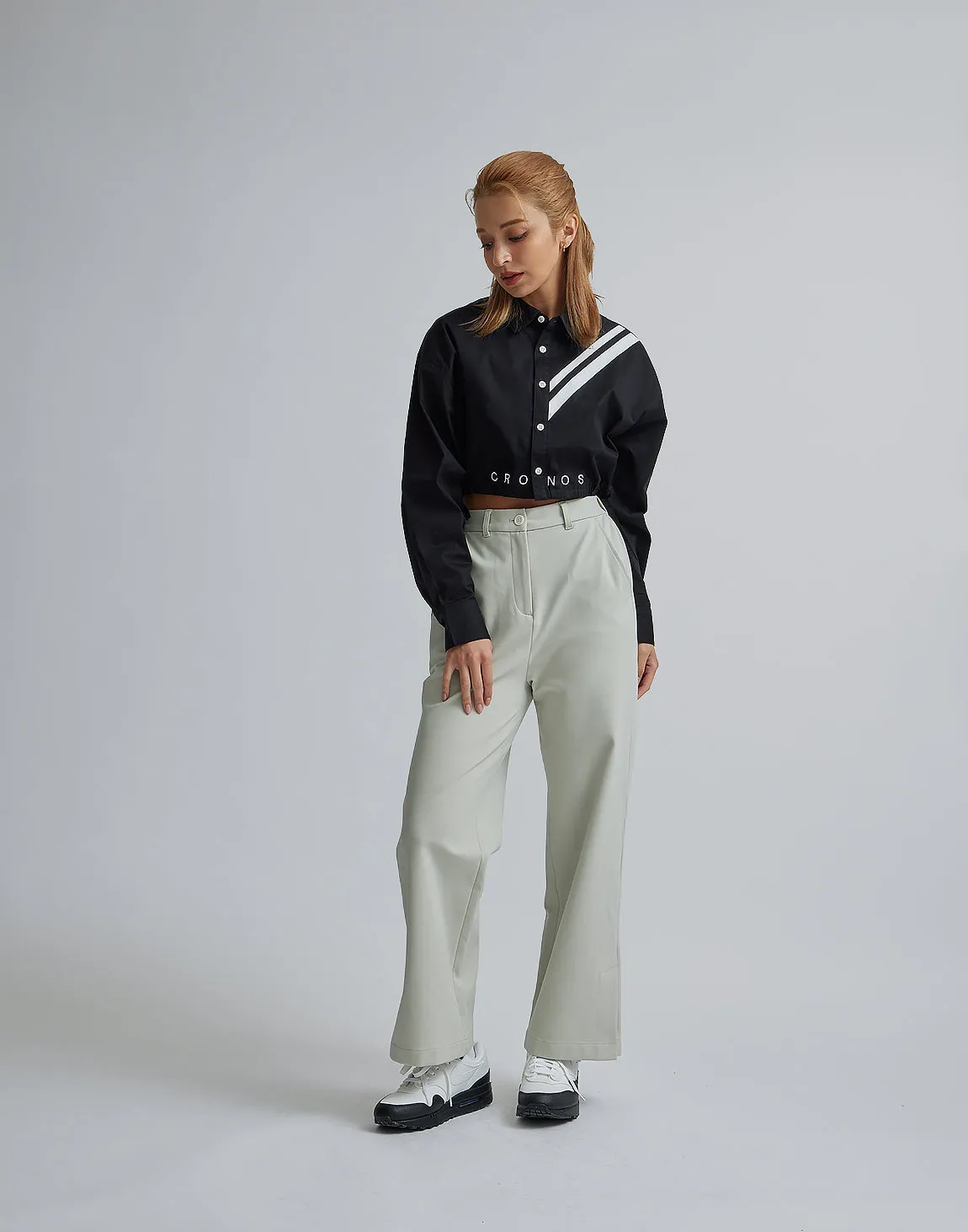 CRONOS WOMEN 2LINE SHORT SHIRTS【BLACK】