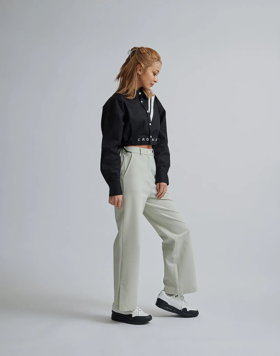 CRONOS WOMEN 2LINE SHORT SHIRTS【BLACK】