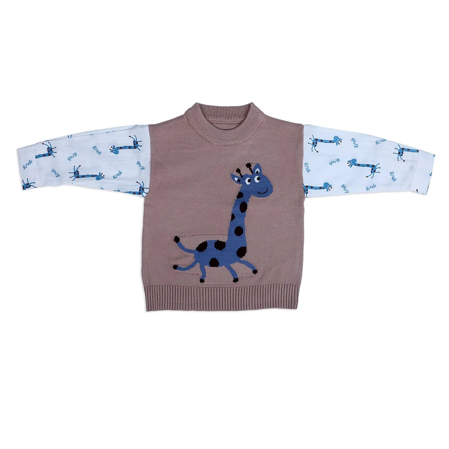 Cute Giraffe Premium Full Sleeves Knitted Sweater - Brown And White