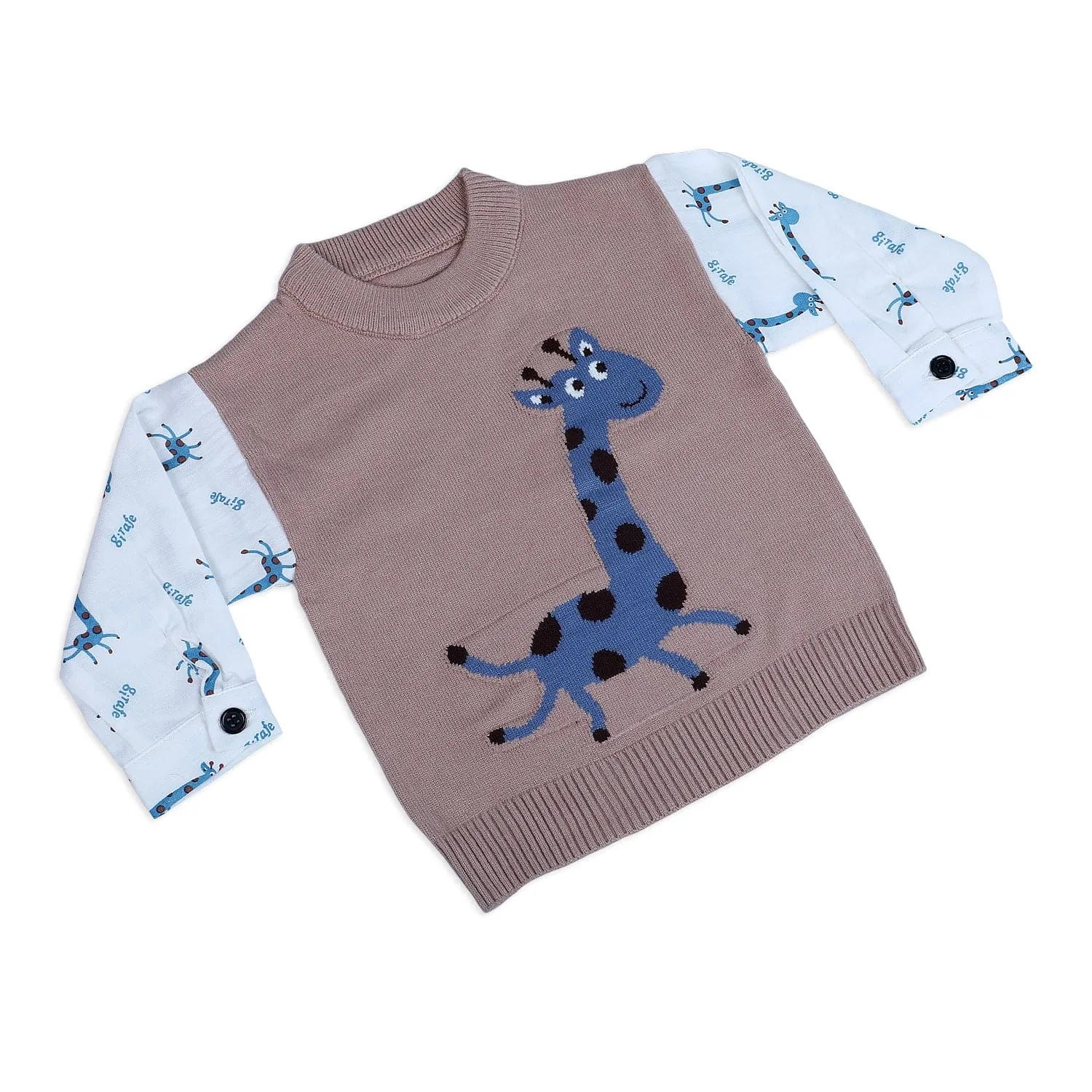 Cute Giraffe Premium Full Sleeves Knitted Sweater - Brown And White
