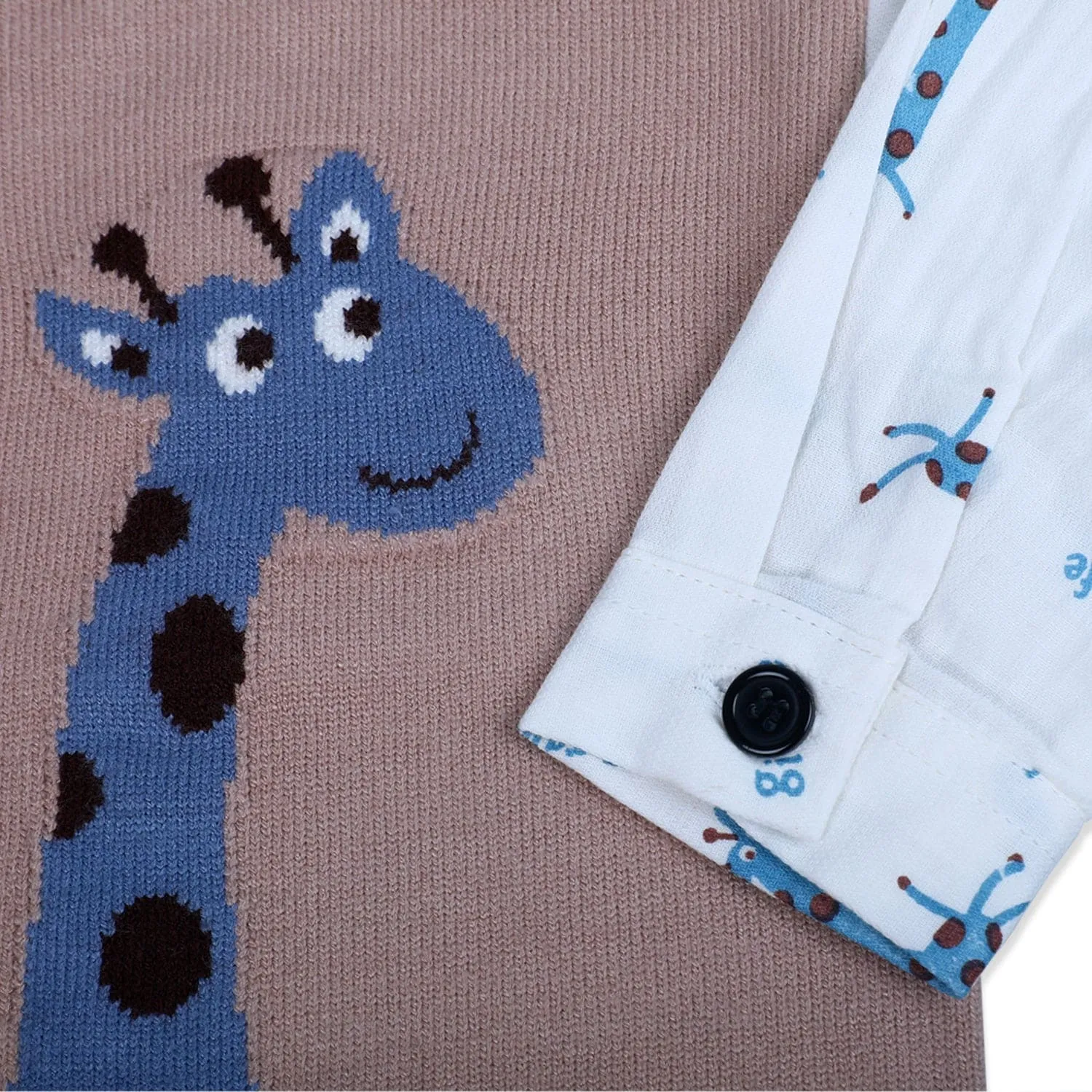 Cute Giraffe Premium Full Sleeves Knitted Sweater - Brown And White