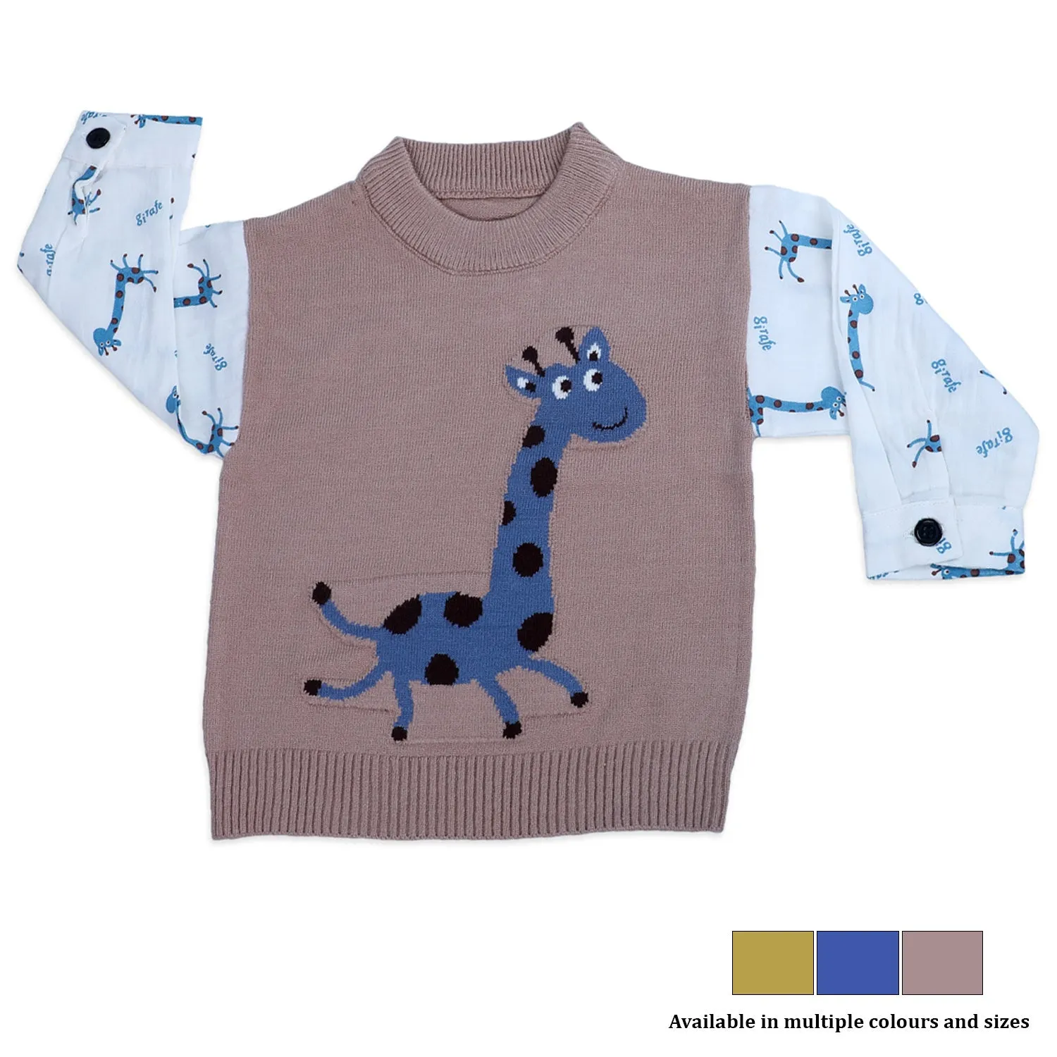 Cute Giraffe Premium Full Sleeves Knitted Sweater - Brown And White