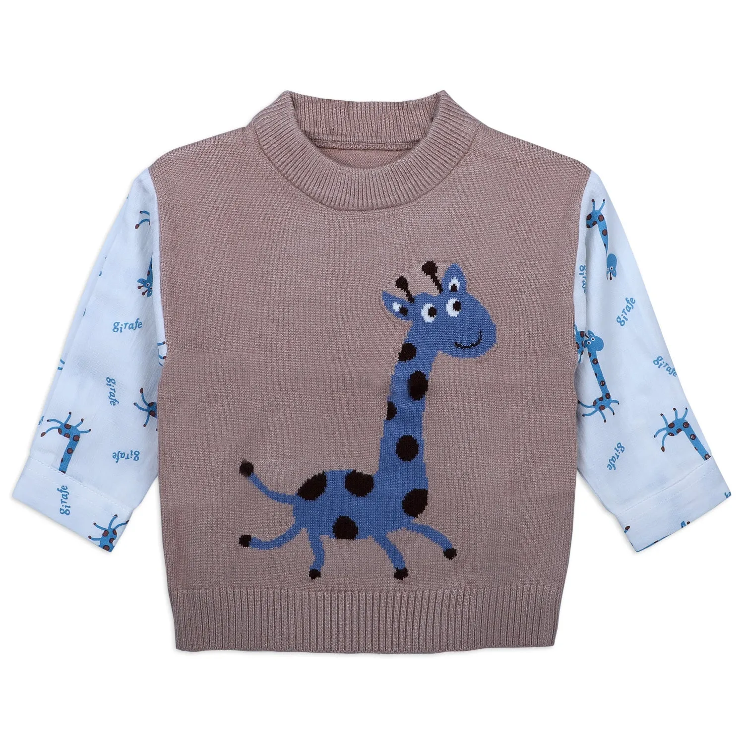 Cute Giraffe Premium Full Sleeves Knitted Sweater - Brown And White