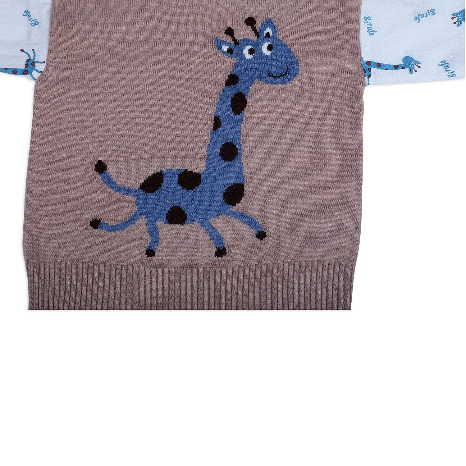 Cute Giraffe Premium Full Sleeves Knitted Sweater - Brown And White