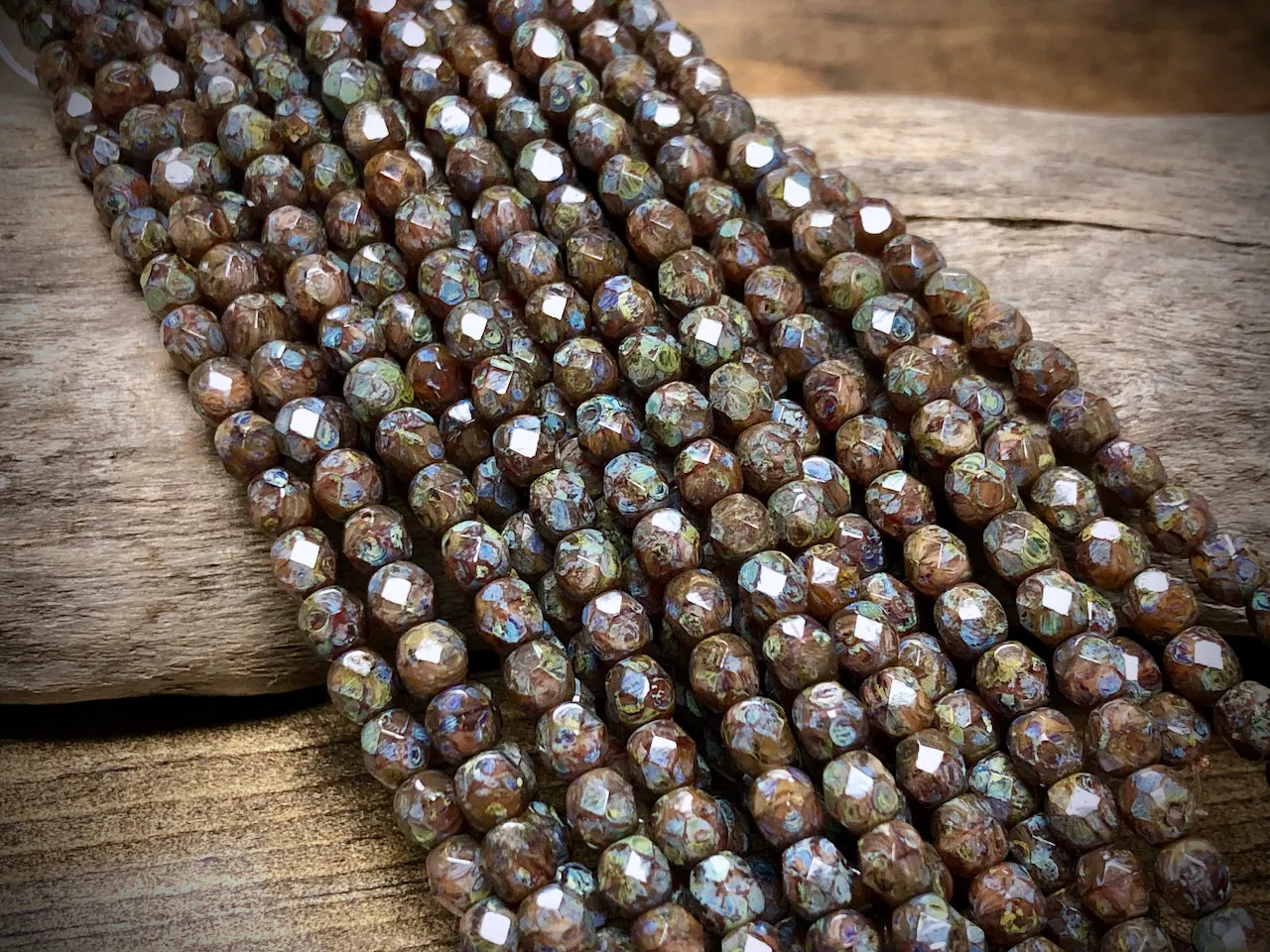 Czech Glass Fire Polished Bead Strand - Faceted Rounds - 5mm - 5”