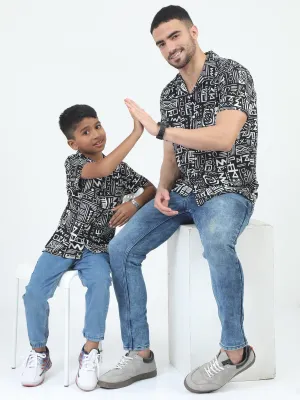Dad & Son Aztec Printed Shirt Black White