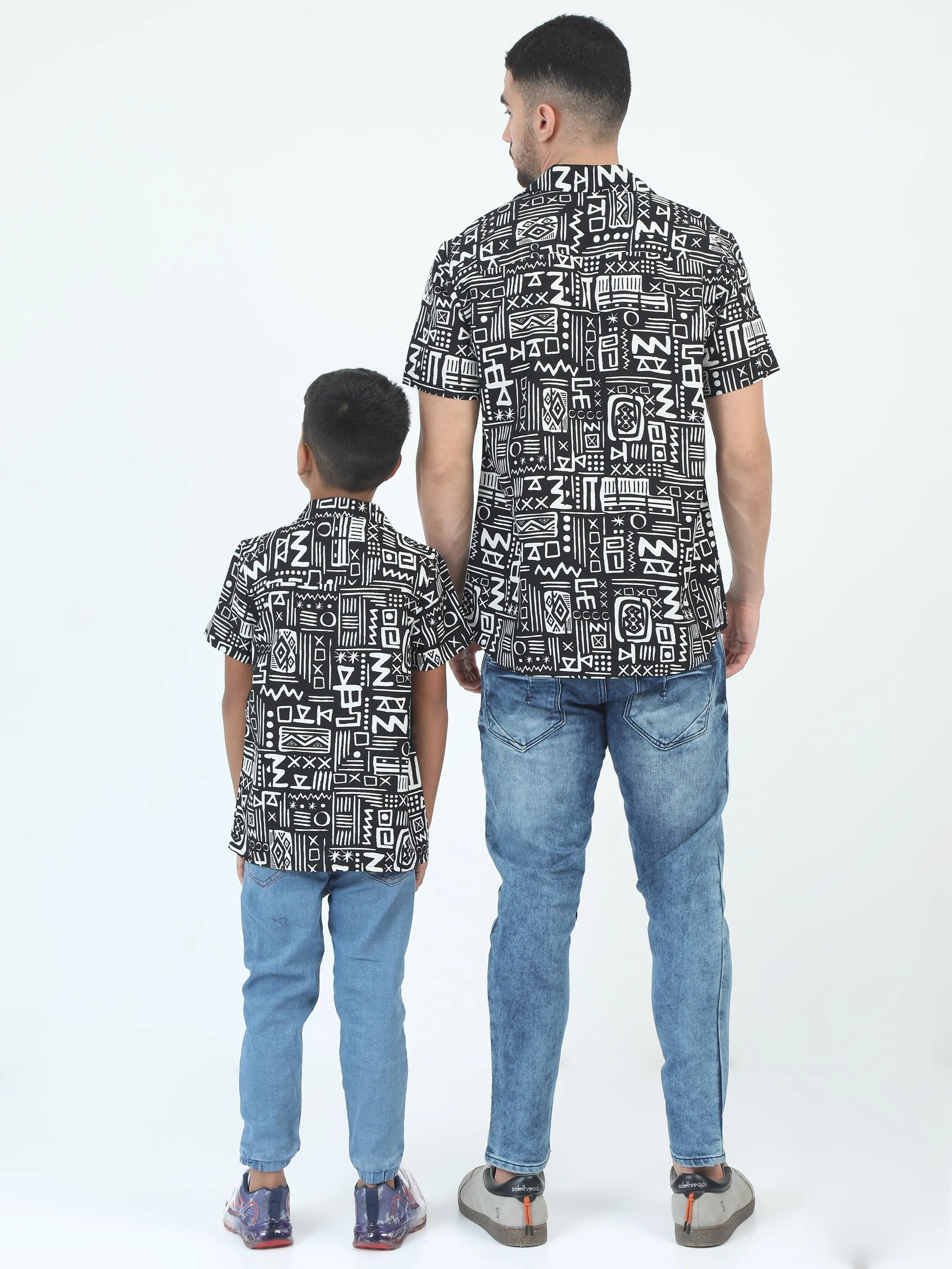 Dad & Son Aztec Printed Shirt Black White