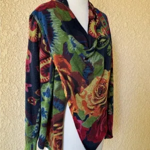 Desigual Beni Multicolor Floral Versatile Cardigan Shoulder Zip Closure Size M