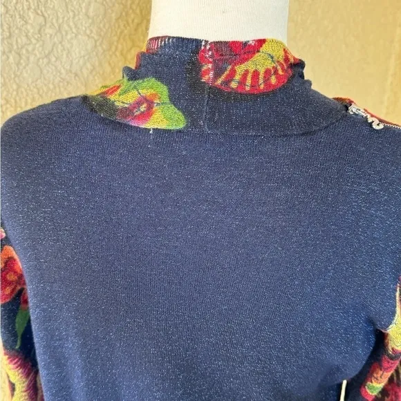 Desigual Beni Multicolor Floral Versatile Cardigan Shoulder Zip Closure Size M
