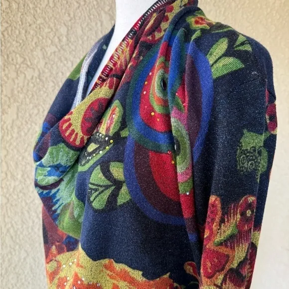 Desigual Beni Multicolor Floral Versatile Cardigan Shoulder Zip Closure Size M
