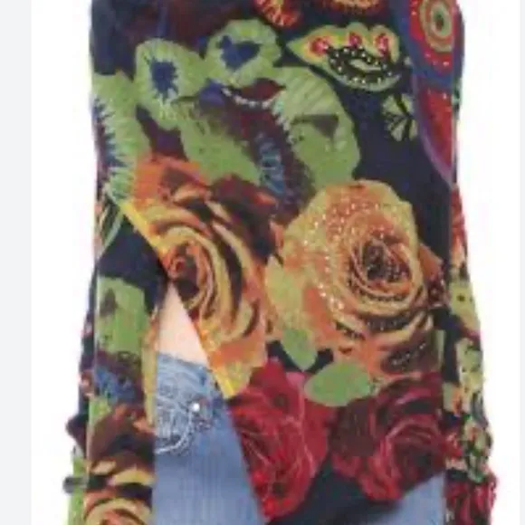Desigual Beni Multicolor Floral Versatile Cardigan Shoulder Zip Closure Size M