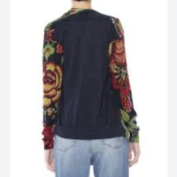 Desigual Beni Multicolor Floral Versatile Cardigan Shoulder Zip Closure Size M