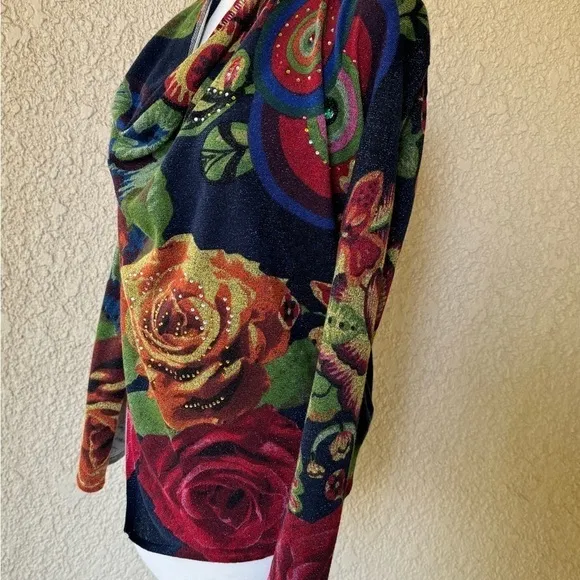 Desigual Beni Multicolor Floral Versatile Cardigan Shoulder Zip Closure Size M