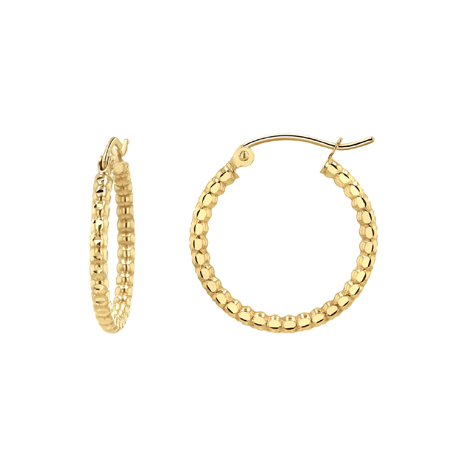 Diamond Cut Bead Hoop Earrings