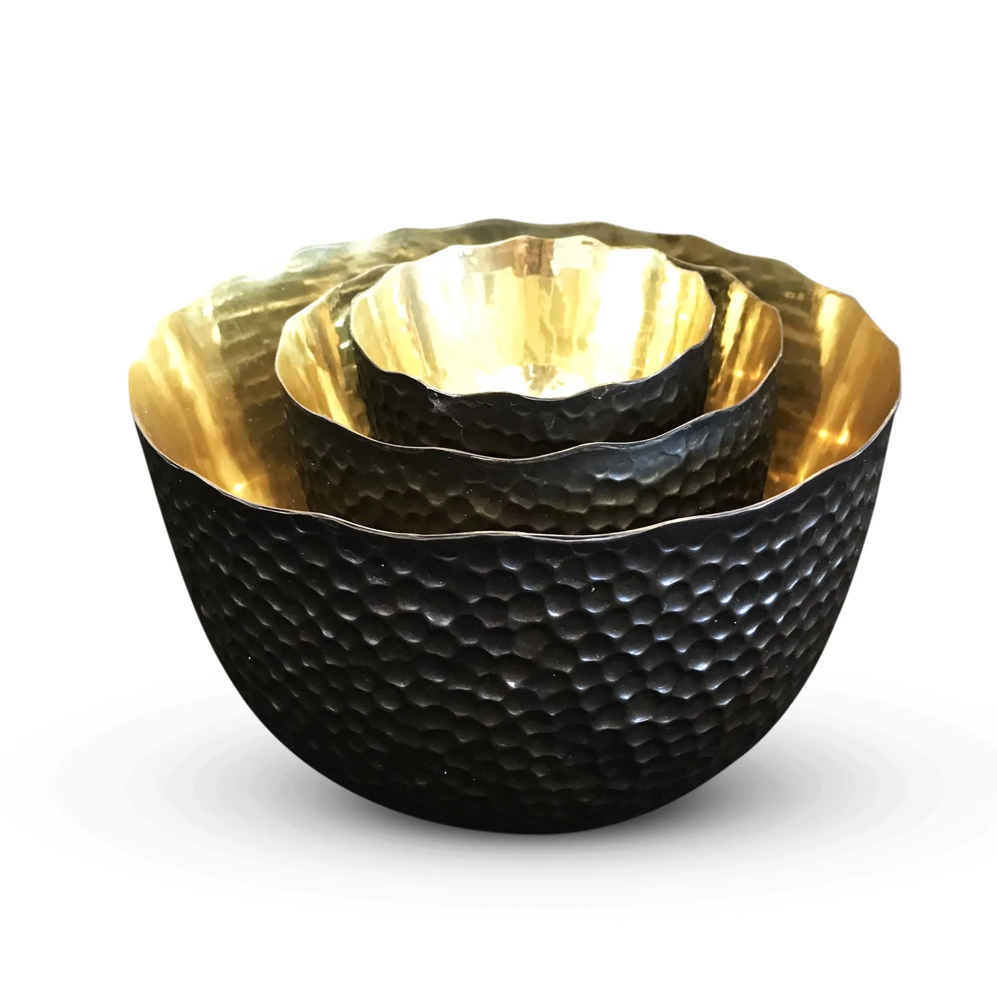 Dimpled Brass Bowl Set with Antique Brass Finish