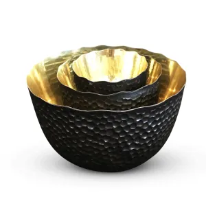 Dimpled Brass Bowl Set with Antique Brass Finish