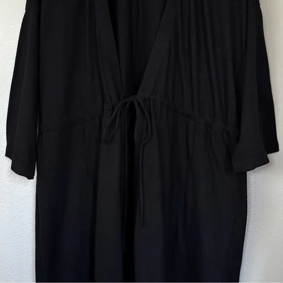 EILEEN FISHER NWT L/XL Slubby Organic Cotton V-Neck Sleep Robe in Black • Lounge