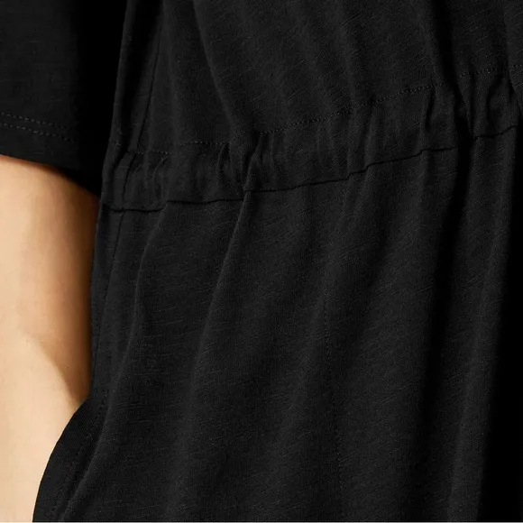 EILEEN FISHER NWT L/XL Slubby Organic Cotton V-Neck Sleep Robe in Black • Lounge