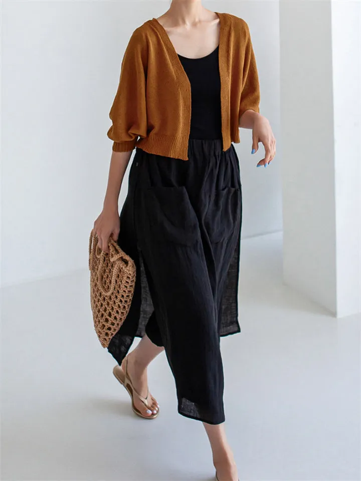 Elastic Waist Double Pocket Slit Pants Skirt for Women