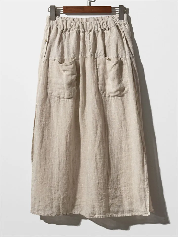 Elastic Waist Double Pocket Slit Pants Skirt for Women