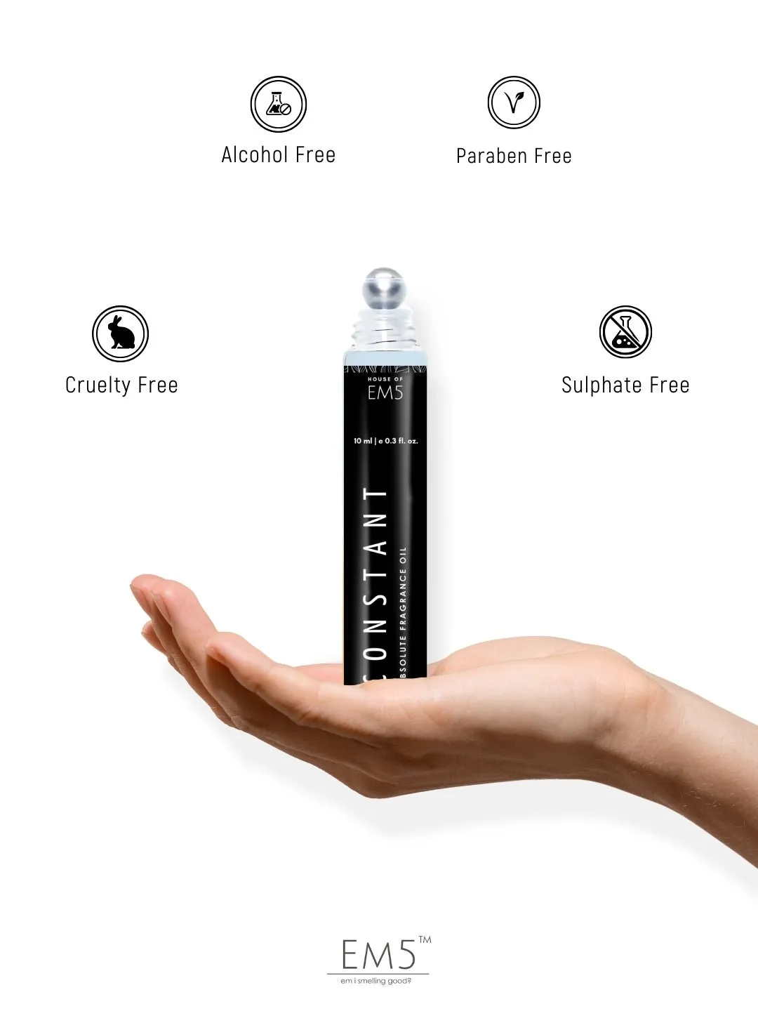 EM5™ Constant Perfume Oil Roll On (Attar) 90% Concentrate Non-Alcoholic for Men and Women, Strong and Long Lasting | Spicy Musky Woody Fragrance Perfume Oil | 10ml Roll-On Easy to Carry and Travel Friendly