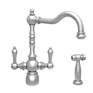 Englishhaus dual lever handle faucet with traditional swivel spout, solid lever handles and solid brass side spray