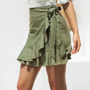 Fashion White Skirts for Women with Ruffles and Lace Up