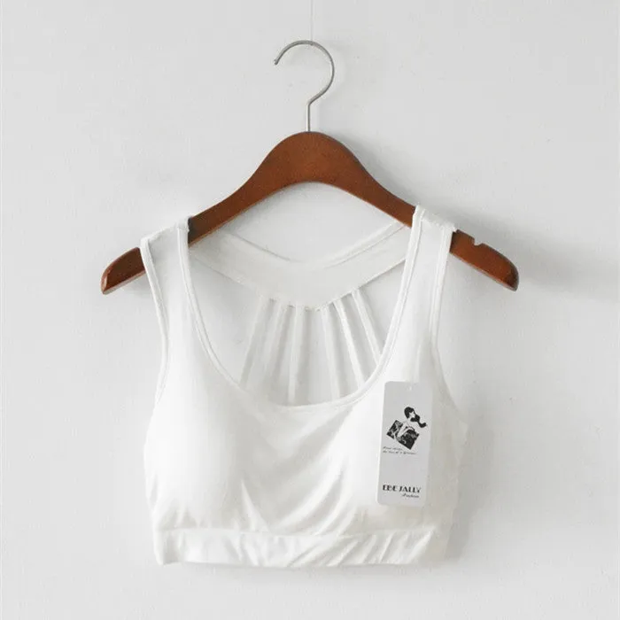 female strappy bralette crop tops Black White tank top cotton strappy bras cropped tops women