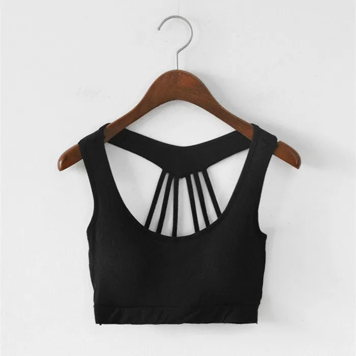 female strappy bralette crop tops Black White tank top cotton strappy bras cropped tops women