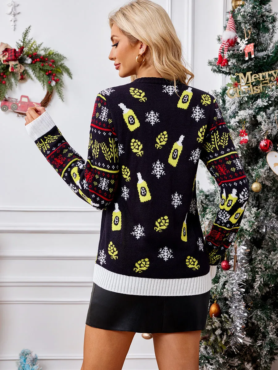 Festive Santa Claus Jacquard Pullover Sweater for Cozy Holiday Cheer