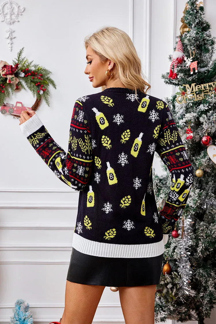 Festive Santa Claus Jacquard Pullover Sweater for Cozy Holiday Cheer