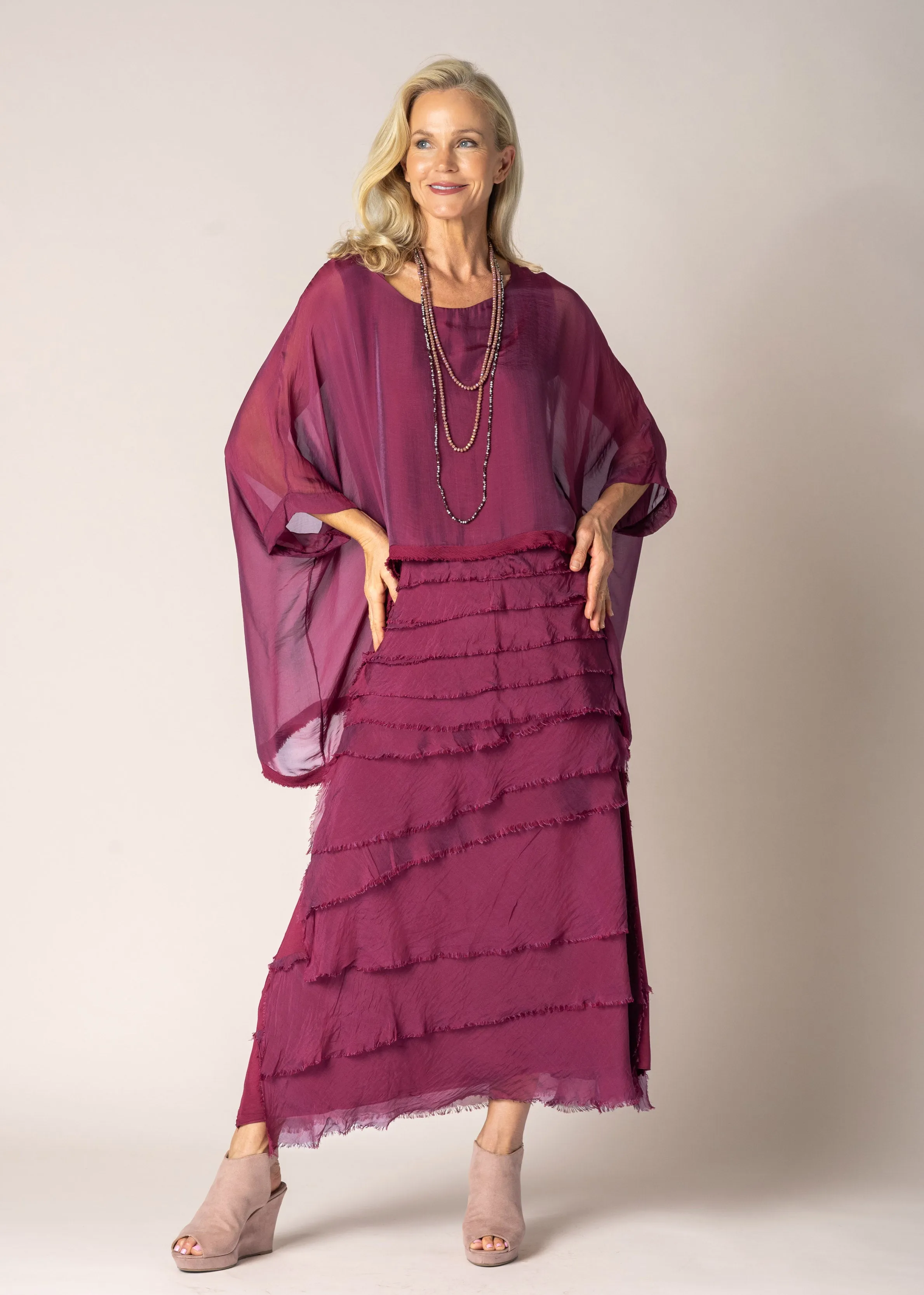 Fifi Silk Skirt in Mulberry Wine