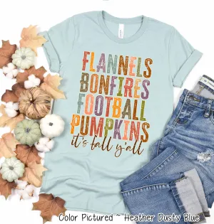 Flannels Bonfires Football It's Fall Y'all Tee