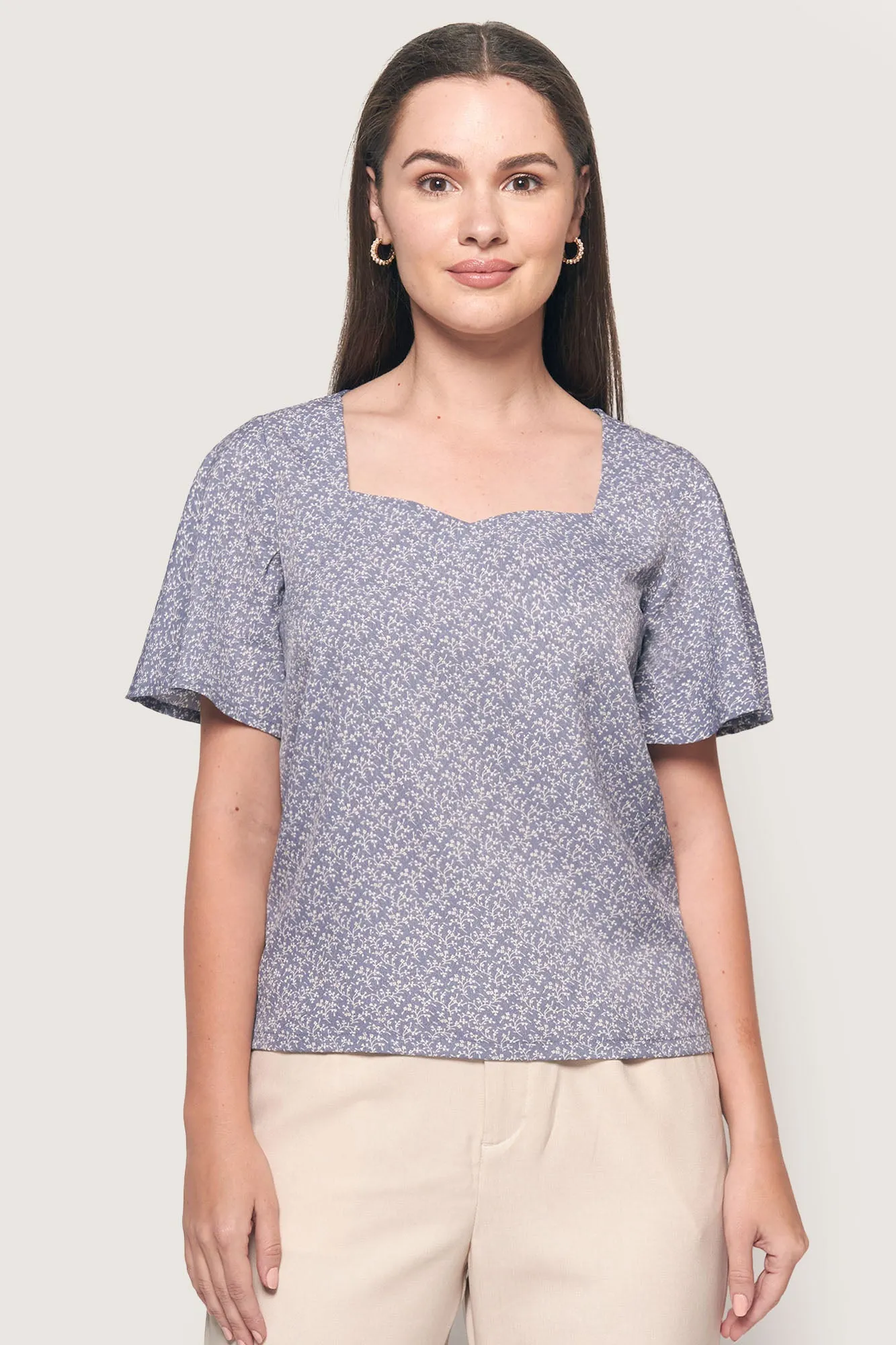 Floral All Over Print Square Neck Top
