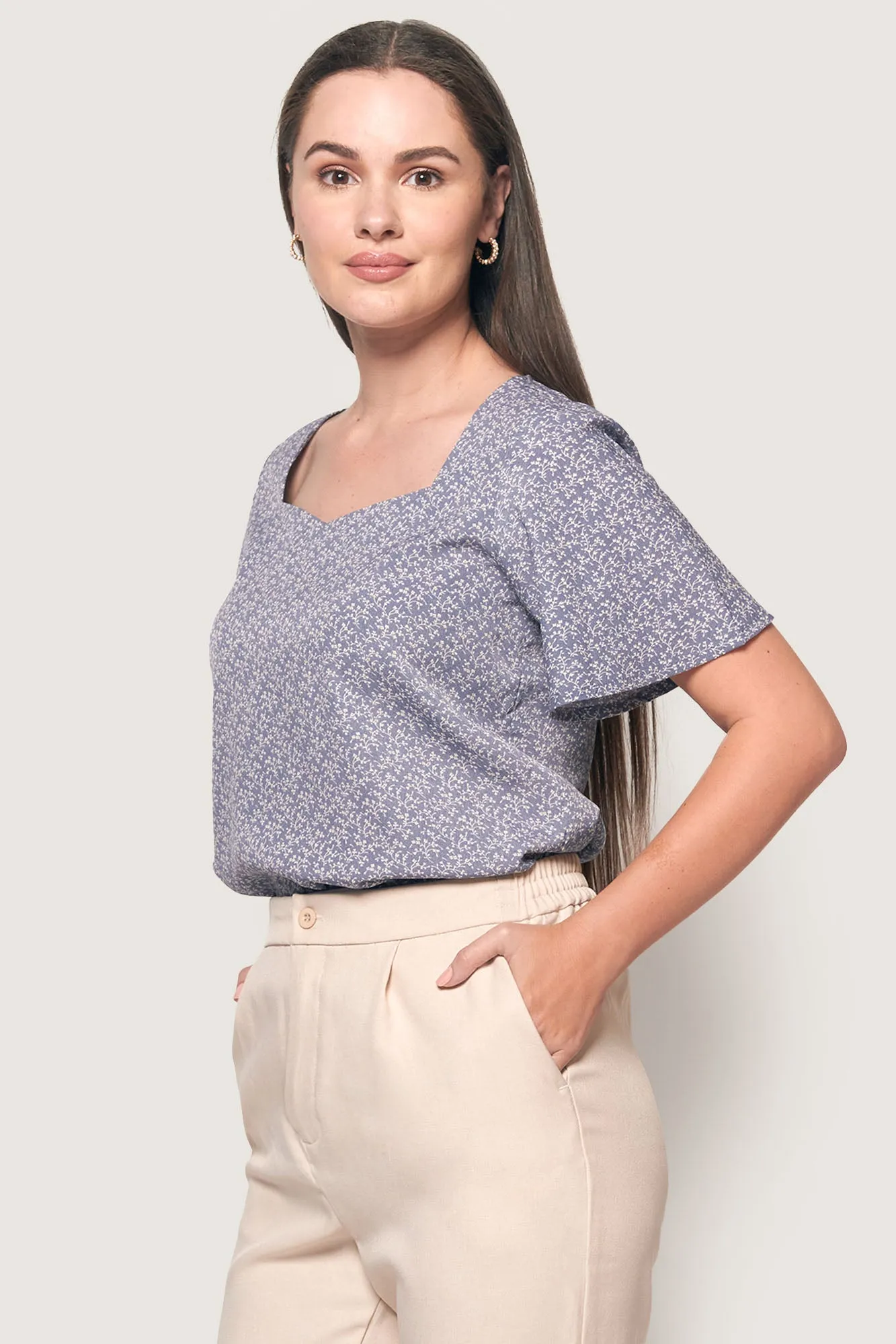Floral All Over Print Square Neck Top