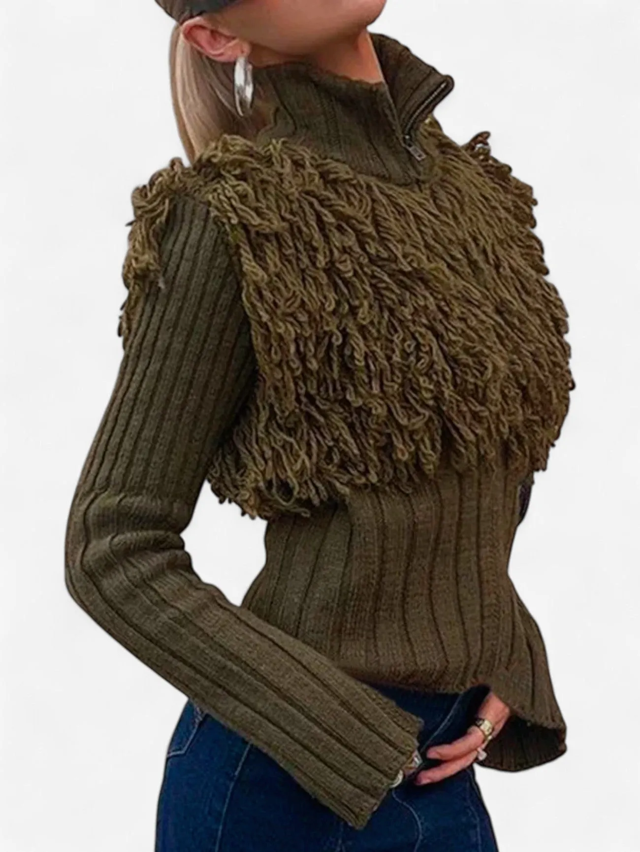 Foxes | Women's Fringe Knit Zip Turtleneck Sweater Vest