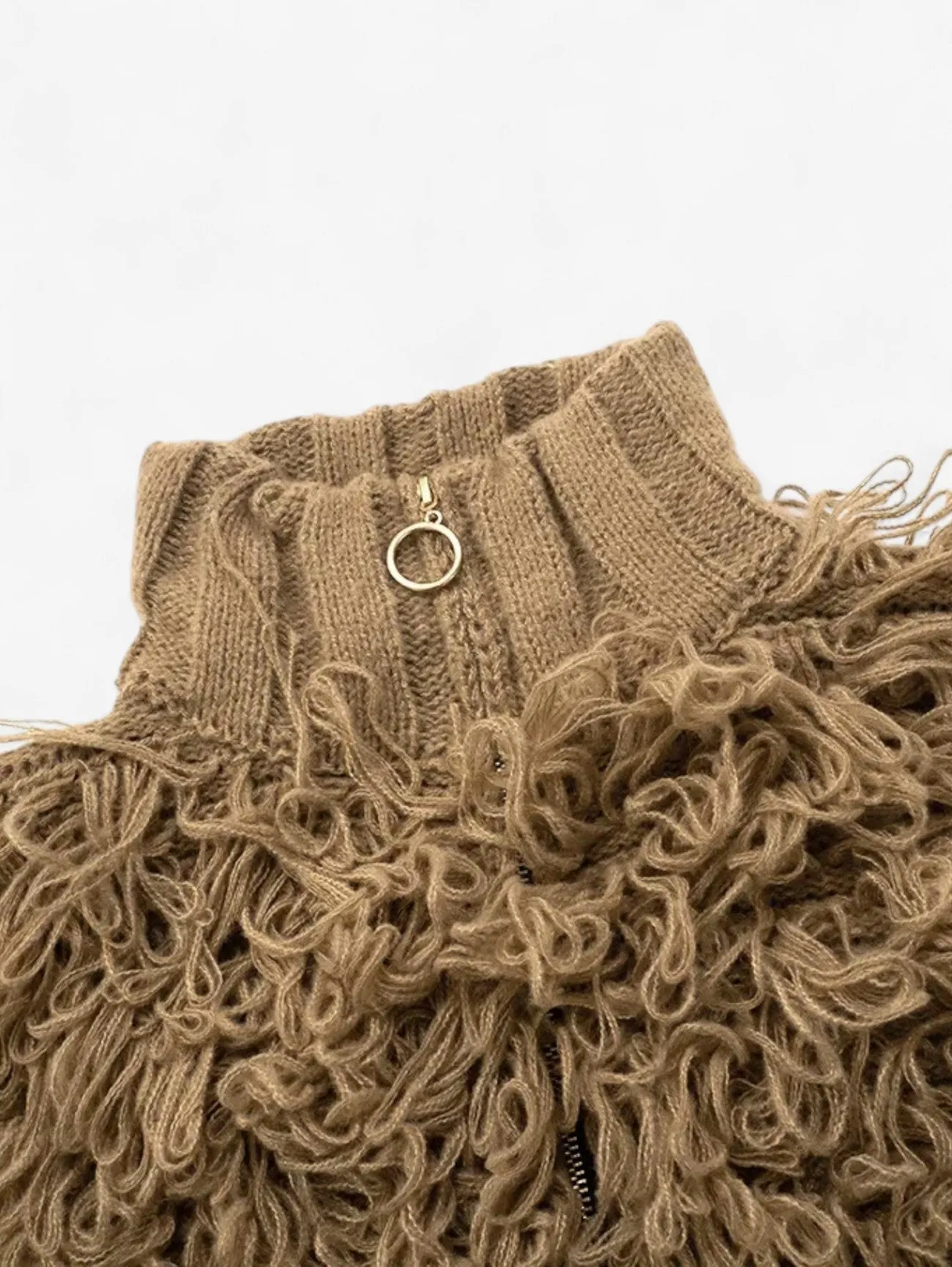 Foxes | Women's Fringe Knit Zip Turtleneck Sweater Vest