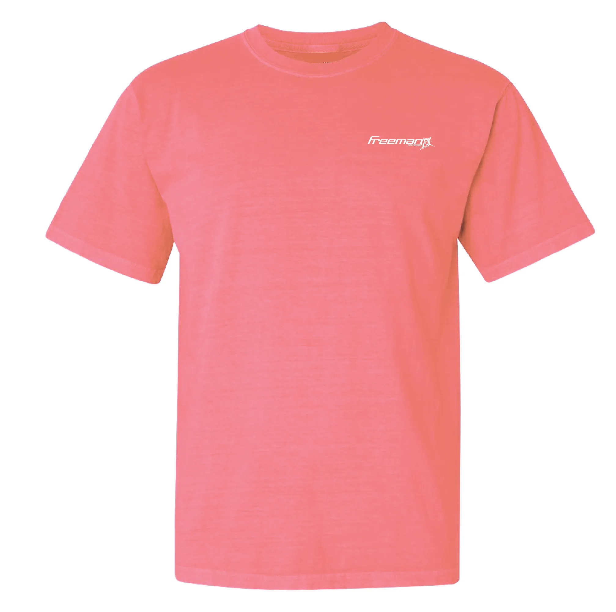 Freeman Boatworks Short Sleeve Coral shirt with White logo