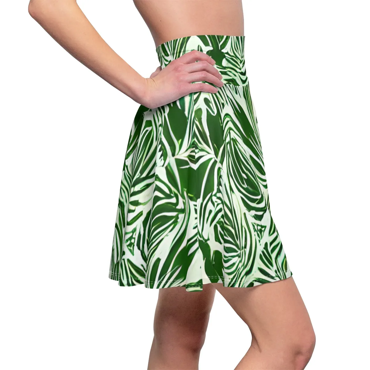 Fresh and Fun White and Green Skirt with Tropical Print