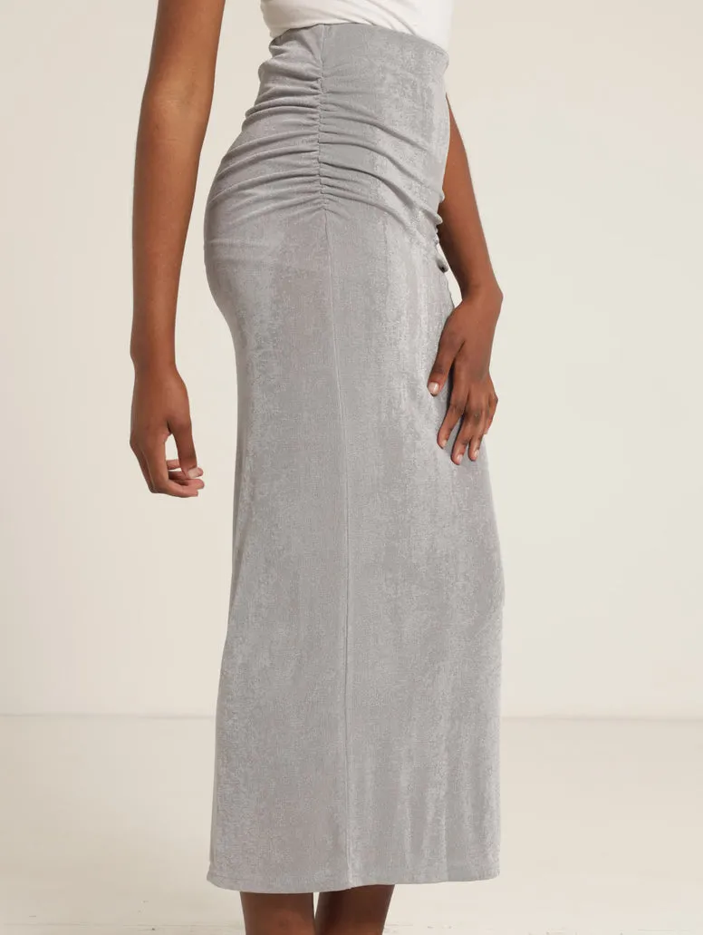 Gauged Side Slinky Bodycon Skirt - Grey