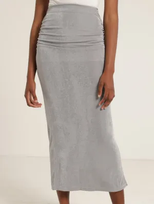 Gauged Side Slinky Bodycon Skirt - Grey