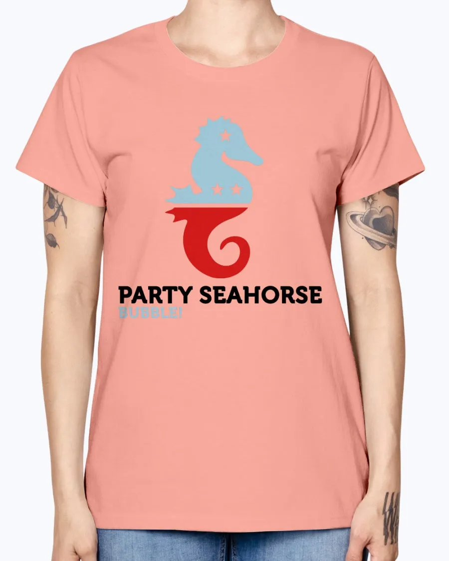 Gildan Ladies Missy T-Shirt  Party Animals Seahorse . Polo Shirts