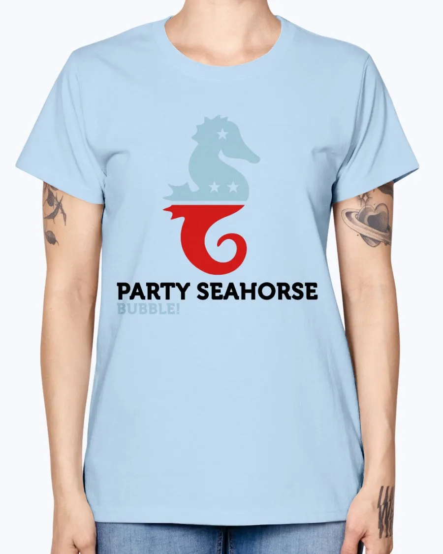 Gildan Ladies Missy T-Shirt  Party Animals Seahorse . Polo Shirts