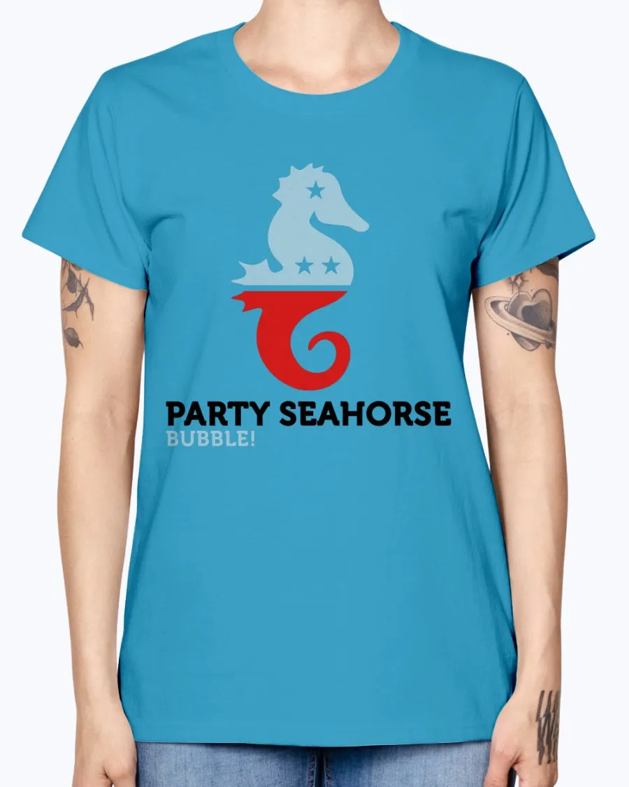 Gildan Ladies Missy T-Shirt  Party Animals Seahorse . Polo Shirts