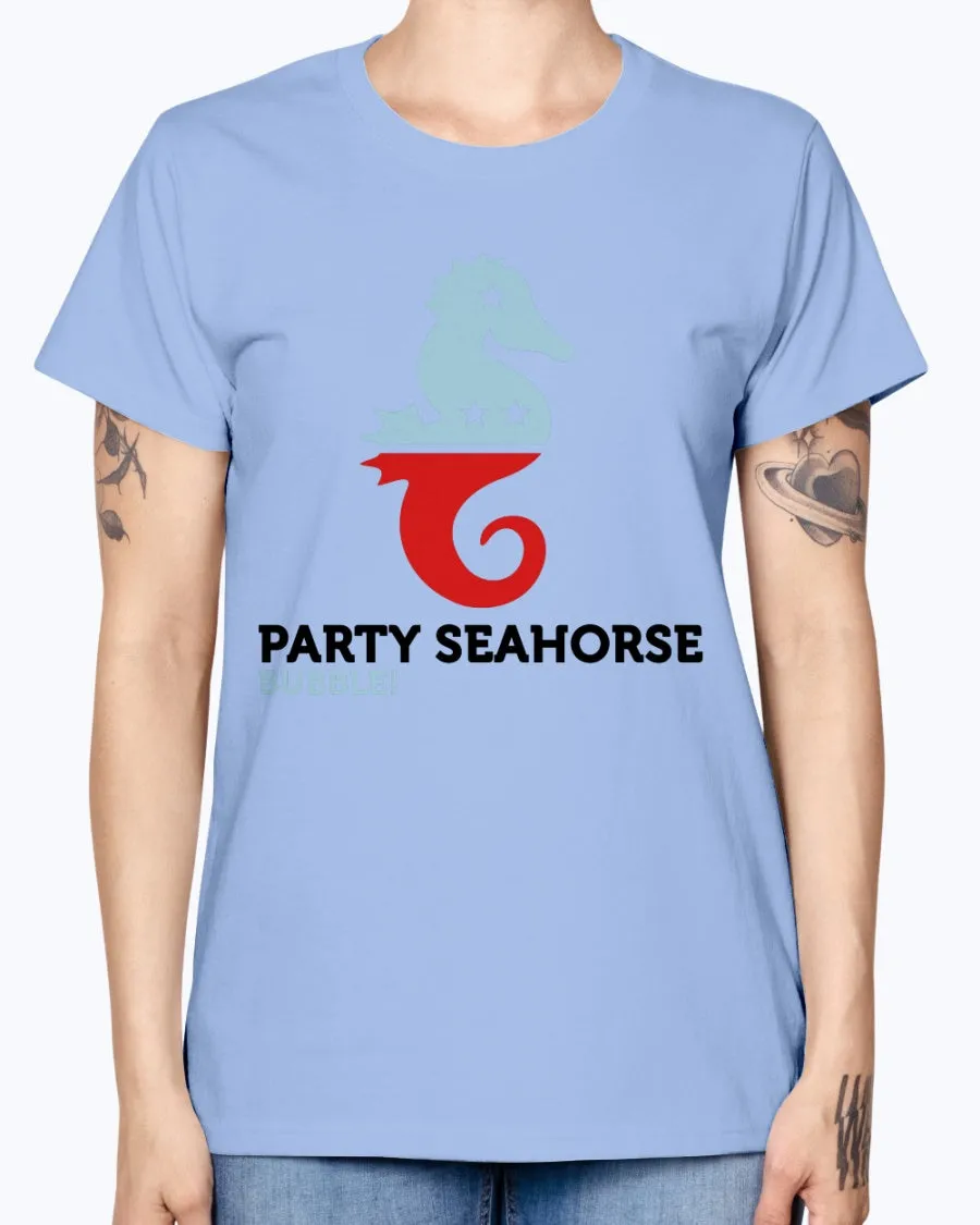 Gildan Ladies Missy T-Shirt  Party Animals Seahorse . Polo Shirts
