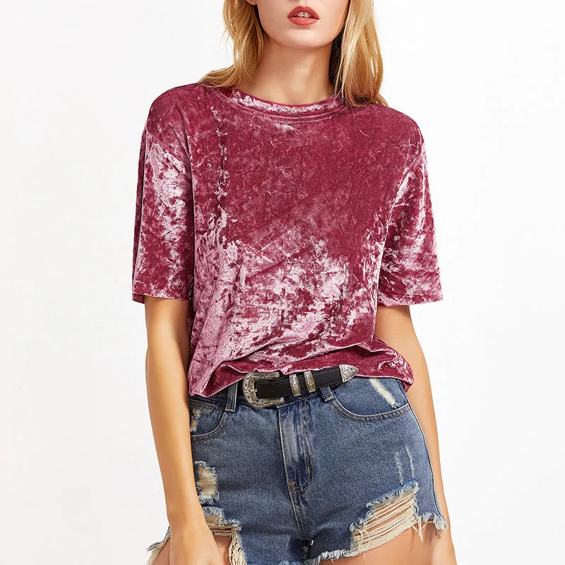 Gold Velvet Short-sleeved T-shirt Top