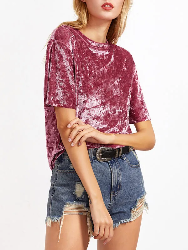 Gold Velvet Short-sleeved T-shirt Top