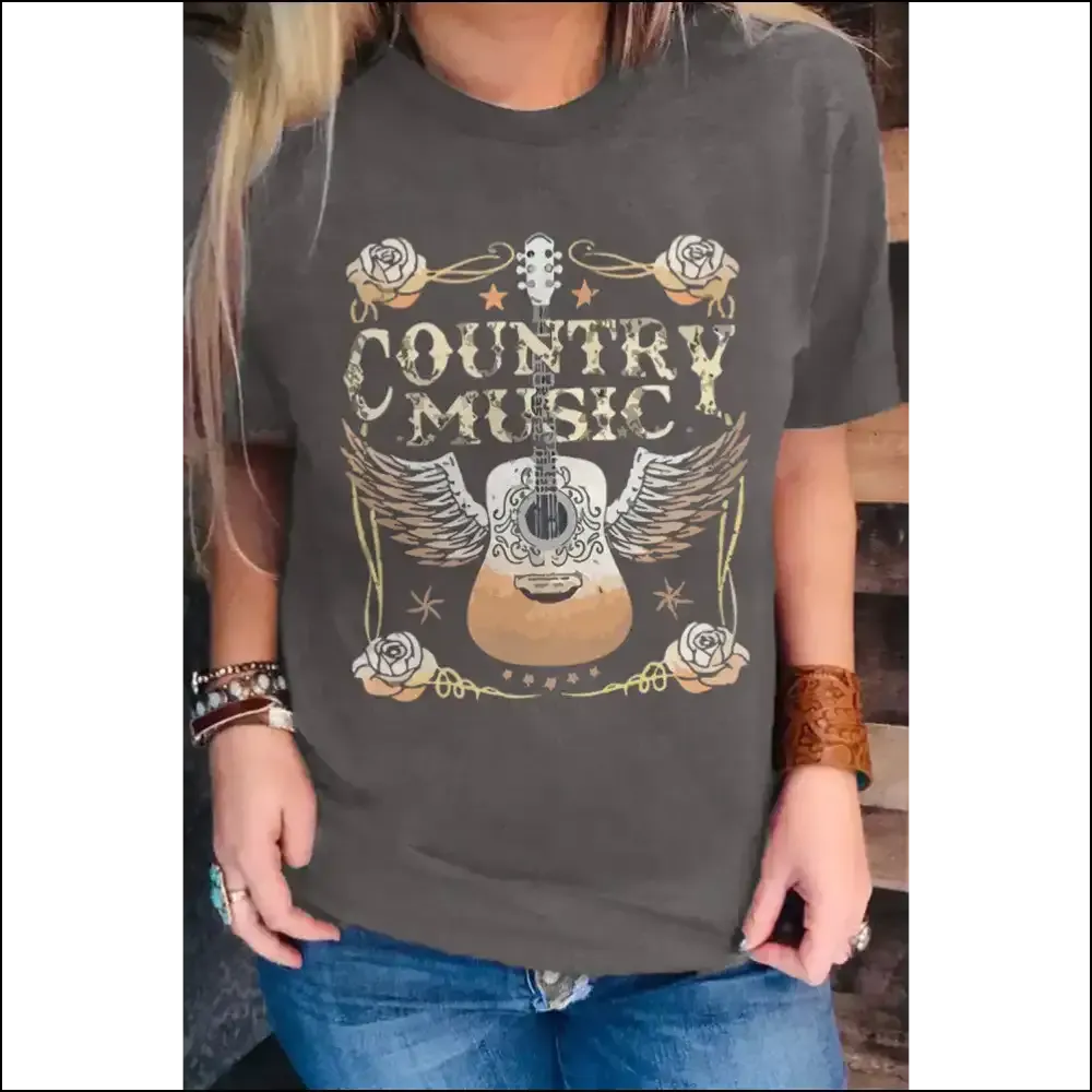 Gray Country Music Guitar Graphic Tee: Yeehaw  🤠 Needful Things