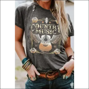 Gray Country Music Guitar Graphic Tee: Yeehaw  🤠 Needful Things