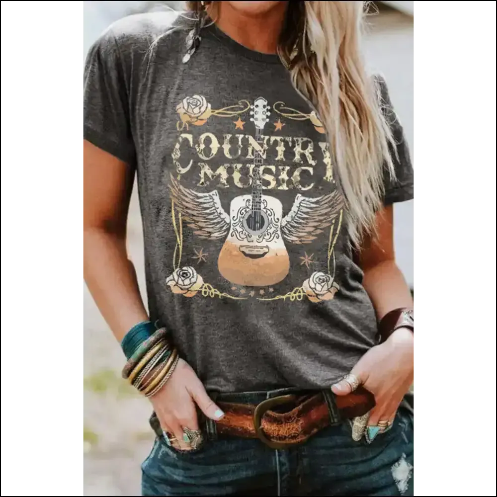 Gray Country Music Guitar Graphic Tee: Yeehaw  🤠 Needful Things